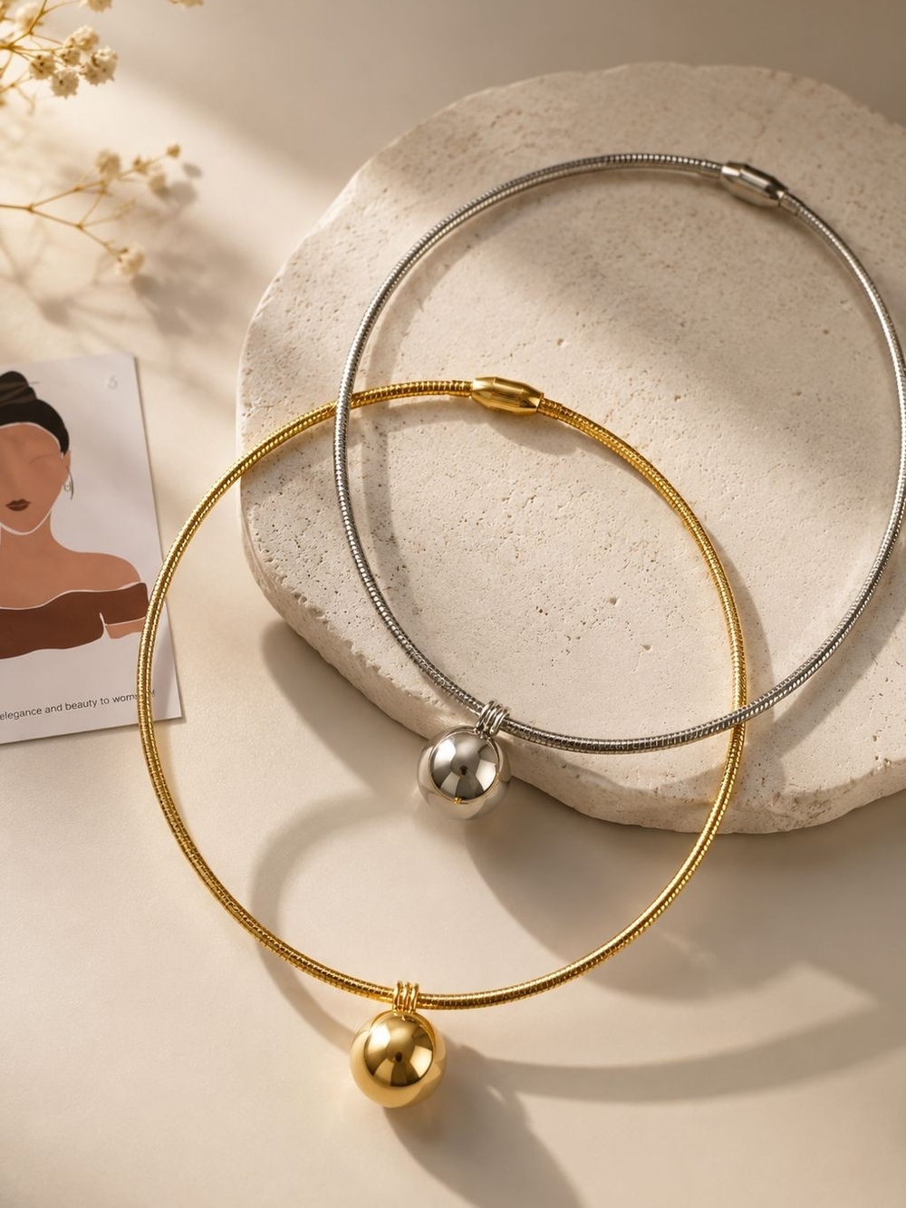 Gold Ball Pendant Choker - Polished Gold - Picture 4 of 4